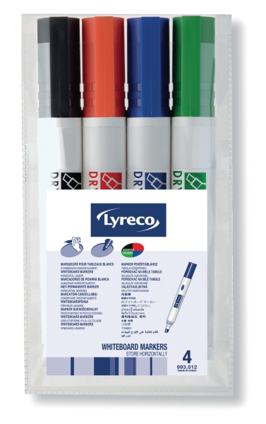 Lyreco non-permanent marker chisel point assorted colours - box of 4