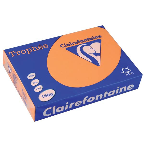 Clairefontaine Trophée 1042 papier couleur A4 160g clémentine - ram. de 250 flls