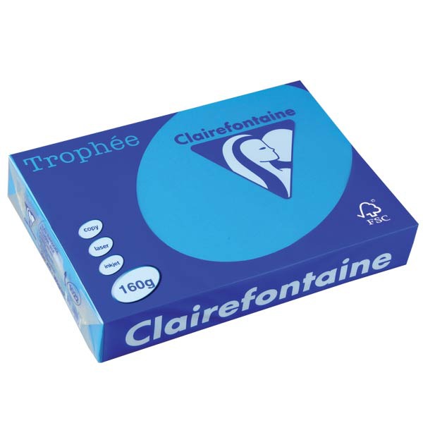 Clairefontaine Trophée 1022 papier couleur A4 160g bleu turquoise-ram.250 flls