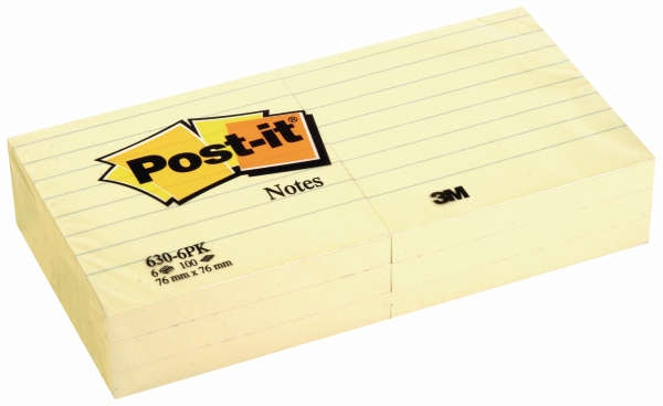 Post-it 630YEL notes 76x76mm gelijnd geel - pak van 6