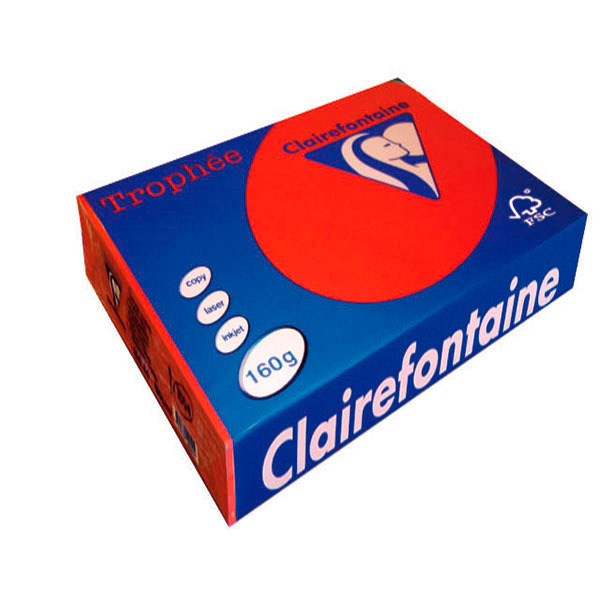 Clairefontaine Trophée 1004 coloured paper A4 160g coral red - pack 250 sheets