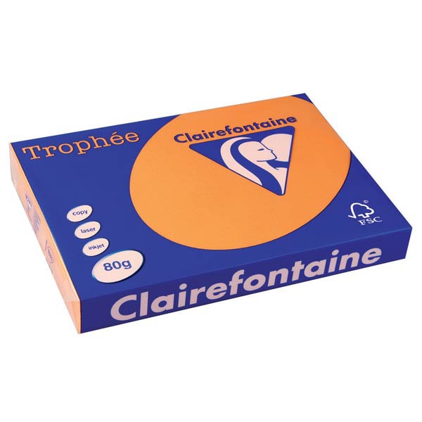 Clairefontaine Trophée 1880 papier couleur A3 80g clémentine - ram. de 500 flls