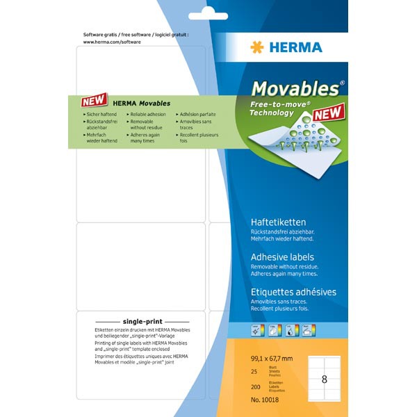 Herma 10018 étiquettes repositionnables 99,1x67,7mm - boîte de 200