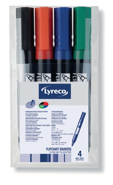 Lyreco marqueur flipchart pointe ogive assorti - étui de 4