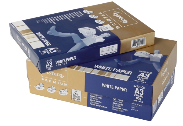 Lyreco Premium wit papier A3 80g - 1 doos = 3 pakken van 500 vellen