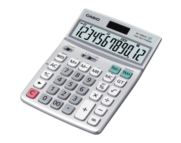 Casio DF-120 ECO calculatrice de bureau grand format grise - 12 chiffres