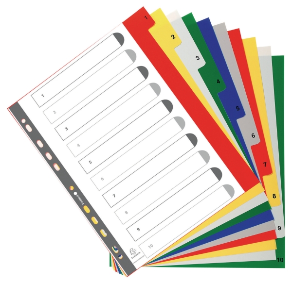 Exacompta dividers in PP A4+ 1-10 tabs assorted colours
