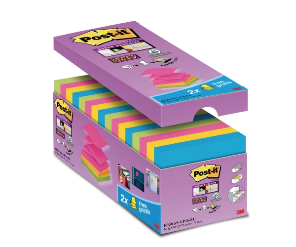 Post-it R330-SS Super Sticky Z-Notes 76x76 mm couleurs vives - paquet de 16