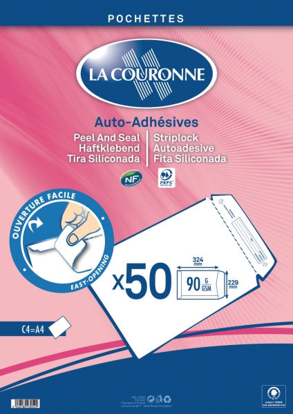 La Couronne bags peel and seal C4 229 x 324 90g white - pack of 50