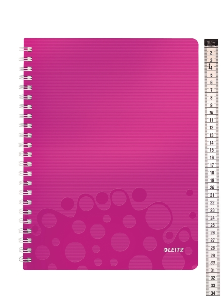 Leitz WOW wirebound notebook PP A4 ruled pink