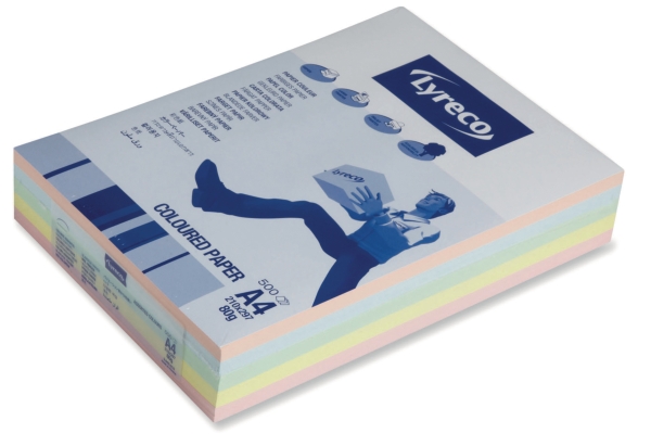 Lyreco coloured paper A4 80g pastel assorted colours - pack of 500 sheets