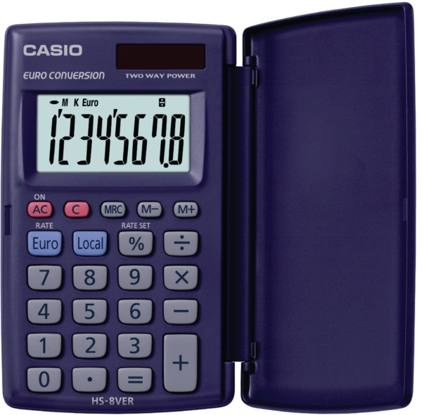 Casio HS-8VER zakrekenmachine met cover blauw - 8 cijfers