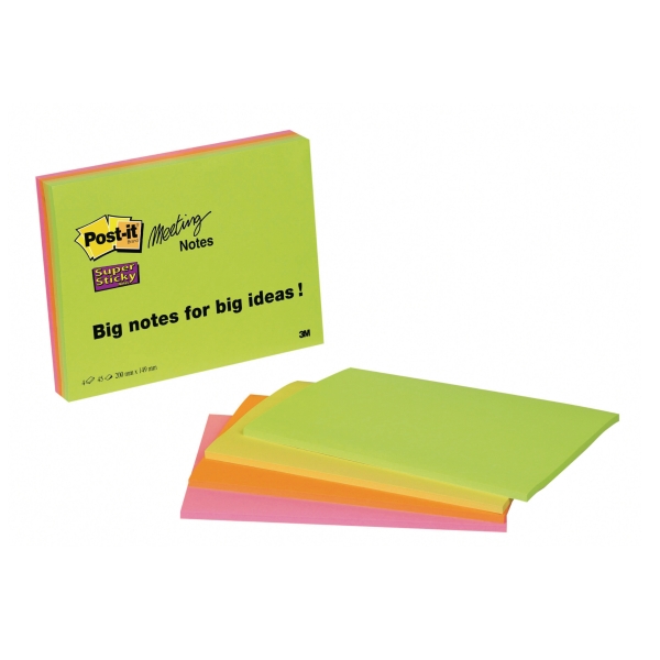 Post-it 6845SSP Super Sticky meeting notes XXL 149x200mm neon - pak van 4