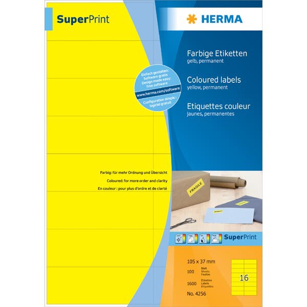 Herma 4256 coloured labels 105x37mm yellow - box of 1600