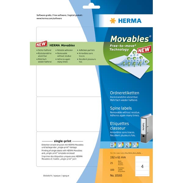 Herma 10165 herkleefbare etiketten voor ordners 192x61mm - doos van 100