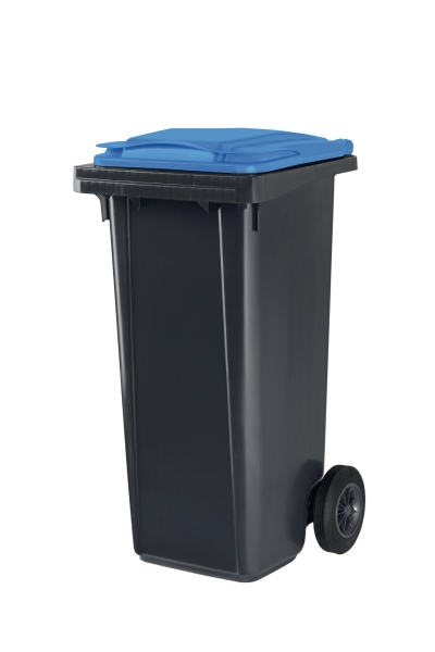 Citec container with rubber wheels and blue lid 120 l