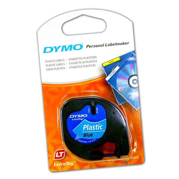 Dymo Letratag 91205 etiketteerlint/tape plastic 12mm zwart/blauw