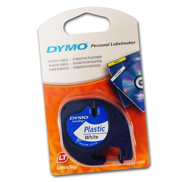 Dymo Letratag 91201 labelling tape plastic 12mm black/white