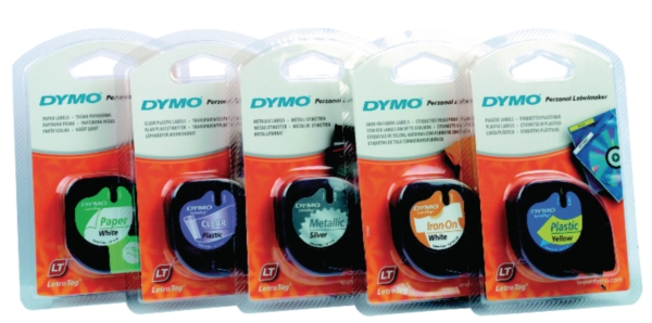 Dymo Letratag 91200 etiketteerlint/tape papier 12mm zwart/wit