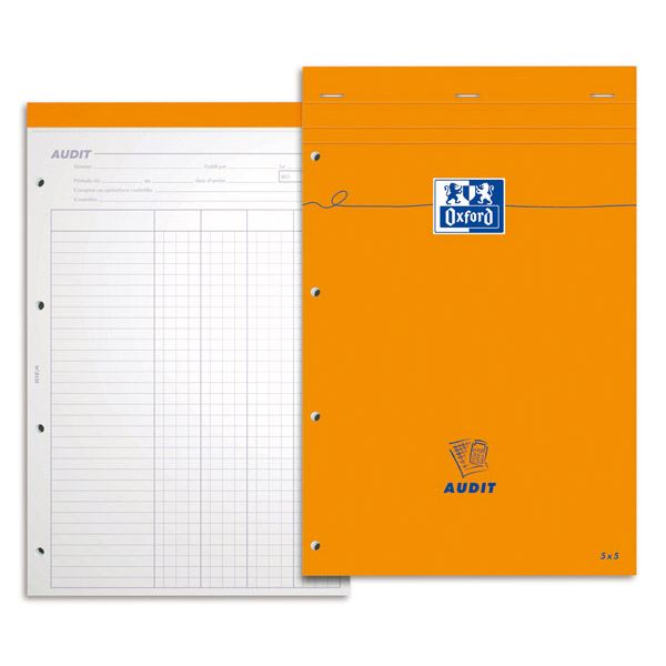 BLOC SPECIAL AUDIT OXFORD A4+ 80 FEUILLES PERFOREES 4 TROUS 80G
