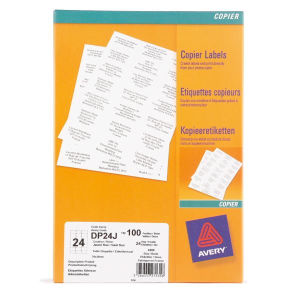 Etiquette photocopieur Avery - DP24J-100 -70 x 35 mm - jaune fluo - par 2400