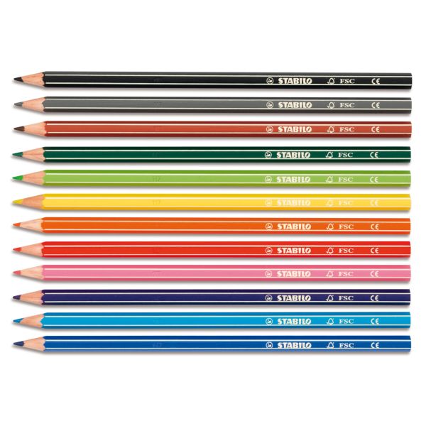 Crayon de couleur Stabilo Greencolors - coloris assortis - boîte de 12