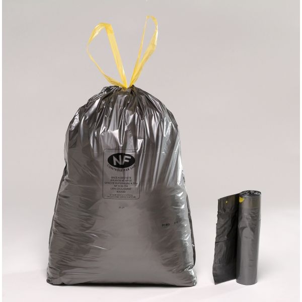 Sac poubelle à liens coulissants NF - 100 L - 34 microns - noir - 100 sacs