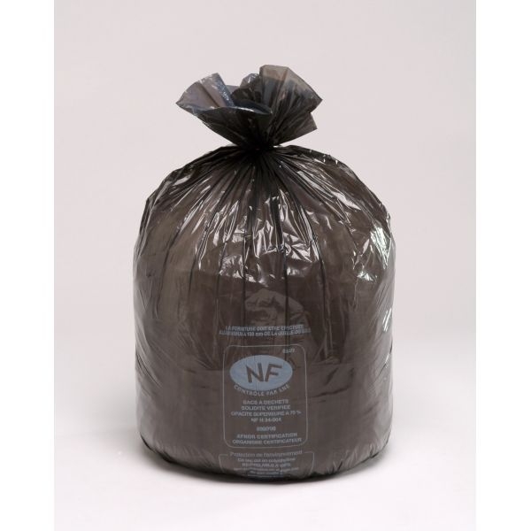 Sac poubelle déchets lourds soufflets noir - 130 L - 82x120 cm - 75µ - 100 sacs
