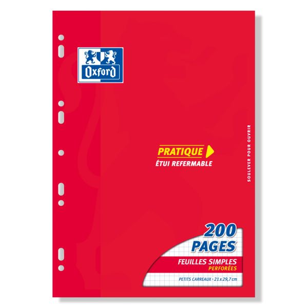 PAQUET 100 COPIES SIMPLES PERFOREES OXFORD 90G A4 BLANC QUADRILLE 5X5