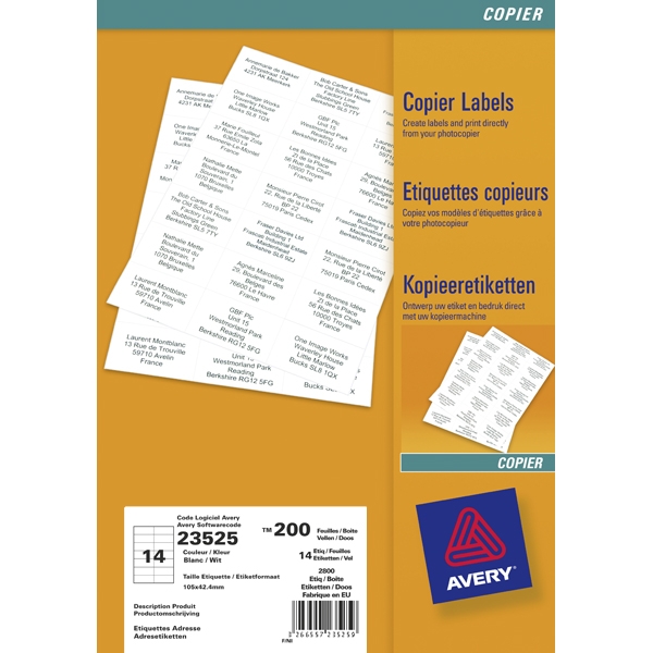 Etiquette photocopieur Avery - 23525-200 - 105 x 42 mm - blanche - par 2800