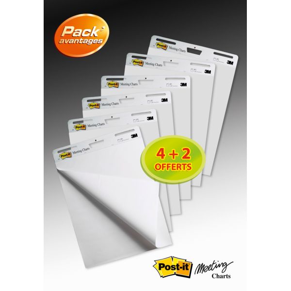 Paperboard adhésif Post-it Meeting Chart - 30 feuilles - lot de 4 + 2