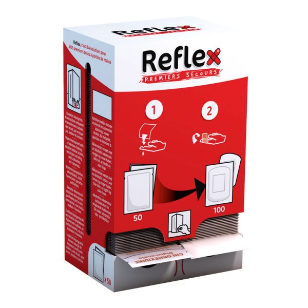 Distributeur Reflex de 50 lingettes nettoyantes et 100 pansements adhésifs