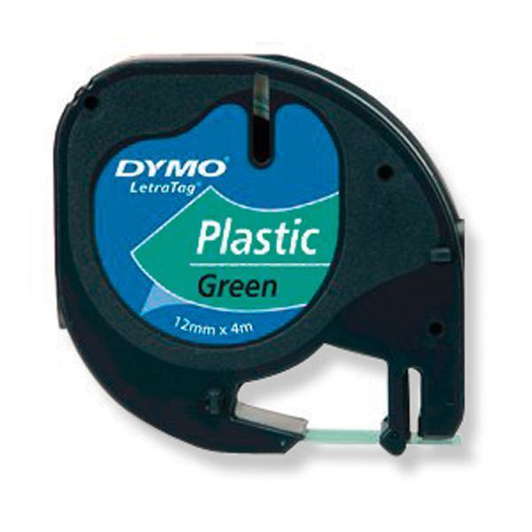 Ruban Dymo Letratag - plastique - 12 mm - noir sur vert