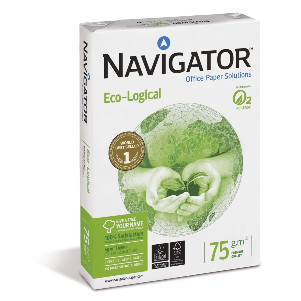 Paquete de 500 hojas de papel NAVIGATOR Eco-logical A3 75g/m2 blanco