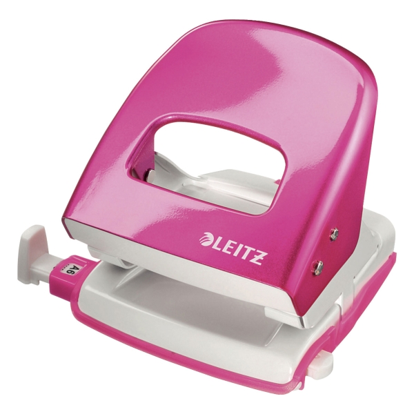 LEITZ WOW 5008 2-HOLE PAPER PUNCH PINK - UP TO 30 SHEETS