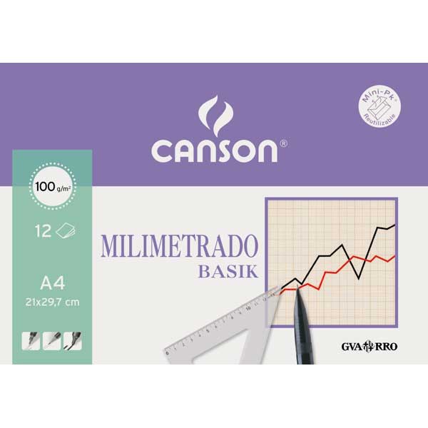 Paquete 12 hojas milimetrado CANSON Basik 100 g/m2 A4