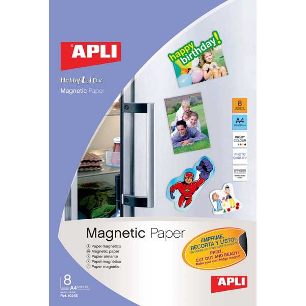 Paquete de 8 hojas papel inkjet magnético APLI A4 650g/m2 color blanco
