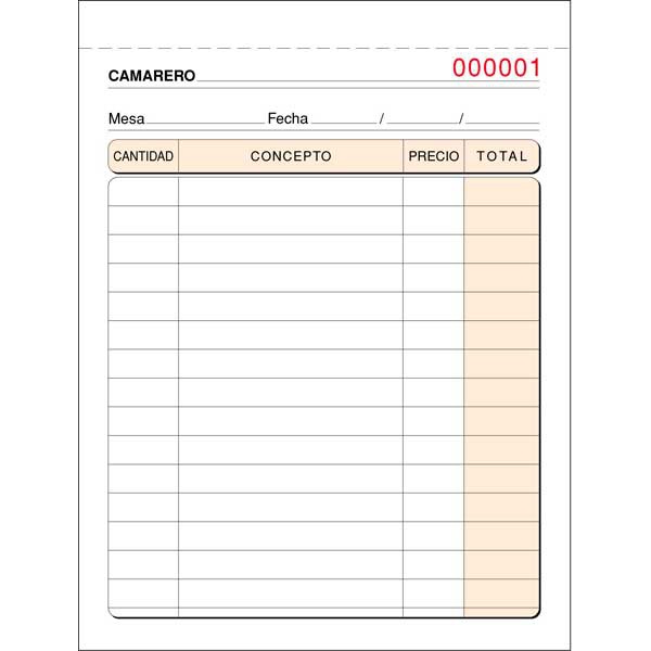 Talonario camarero duplicado numerado 109X150 mm
