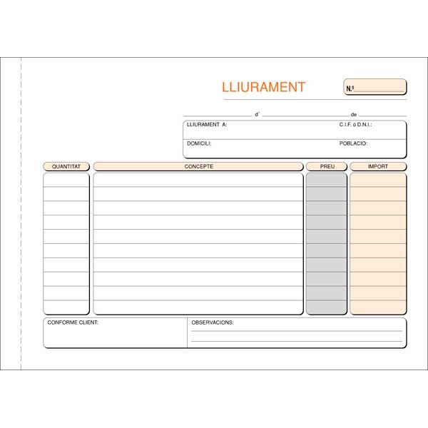 Talonario entregas duplicado apaisado 210X148 mm catalán