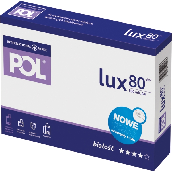 Papier POL Lux A4, 80 g/m², w opakowaniu 5 ryz po 500 arkuszy