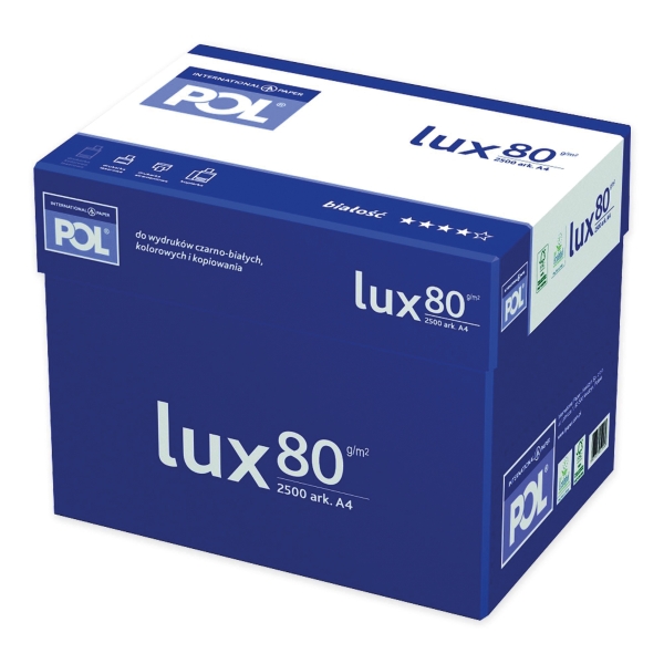 Papier POL Lux z 2 dziurkami A4, 80 g/m², w opakowaniu 5 ryz po 500 arkuszy