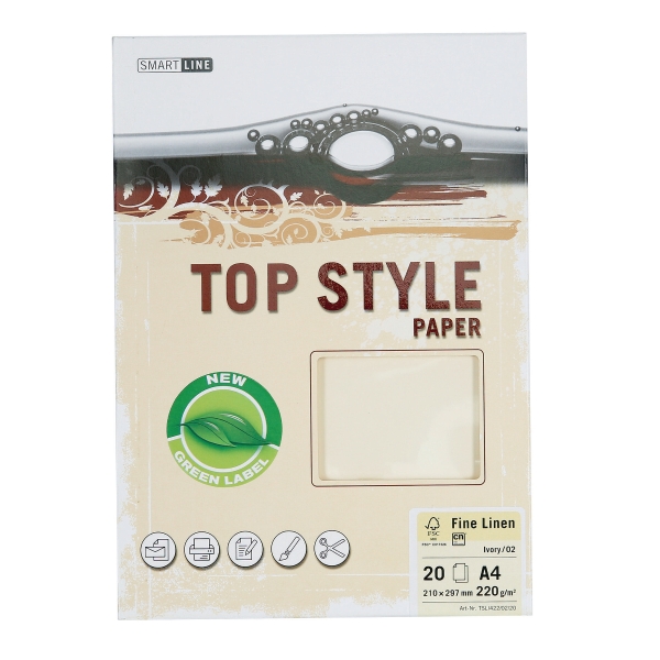 Papier ozdobny TOP STYLE Linen, kolor biały, 220 g/m?, 20 arkuszy