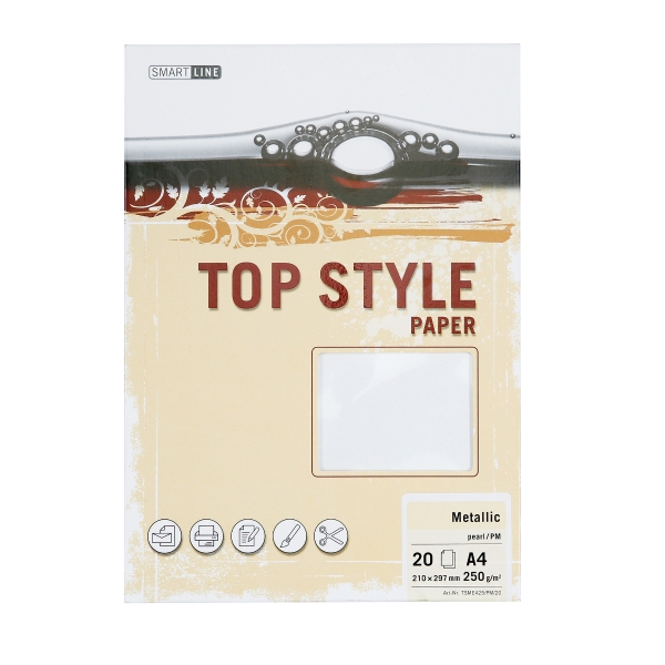 Papier ozdobny TOP STYLE Metalic, kolor perłowy, 250 g/m2, 20 arkuszy