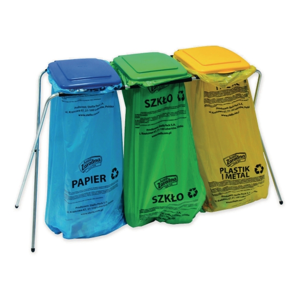 TRIPLE WASTE BIN HOLDER YLLW/BLU/GR