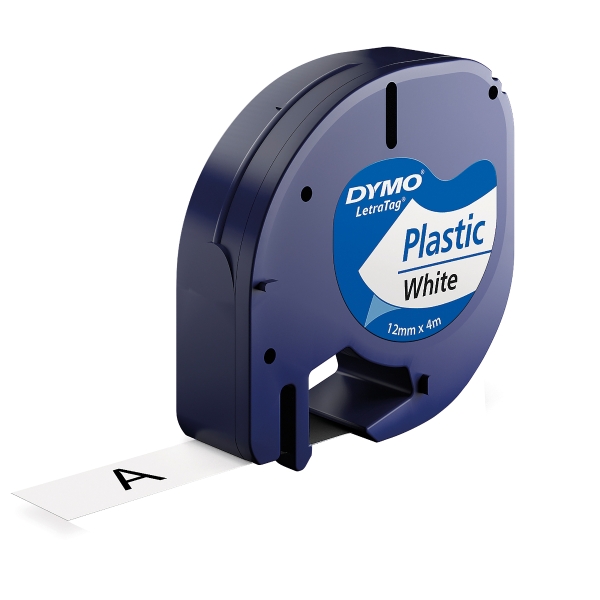 DYMO TAPE LETRATAG PLAST.BLACK/WHITE12MM