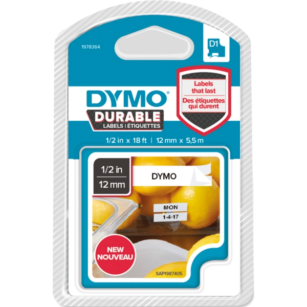 DYMO 1978364 D1 DURABLE 12MMX5.5M BLK/WH