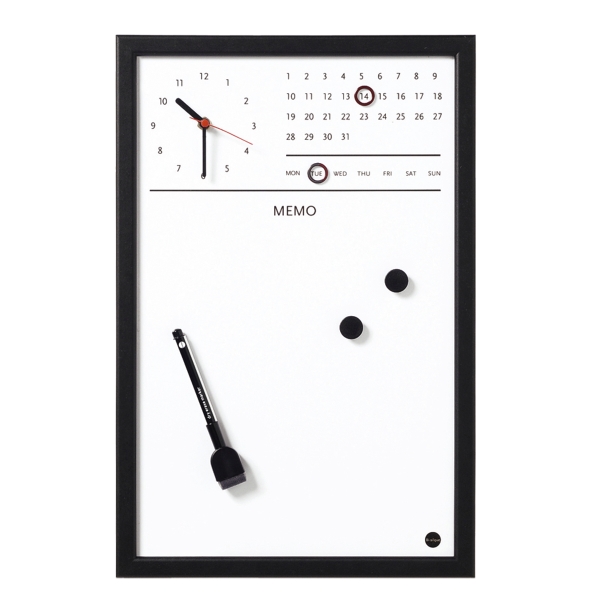 BI-OFFICE MAGNETIC BOART W/CLOCK BLACK