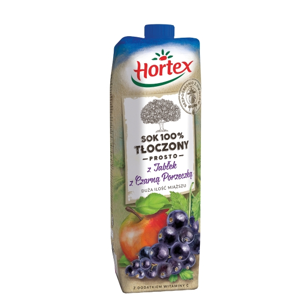 Sok HORTEX 100 Tłoczony z Jabłek z czarną porzeczką, 1l