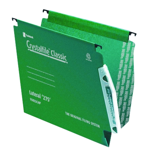 REXEL CRYSTALFILE GREEN 275MM LATERAL SUSPENSION FILES 30MM BASE - BOX OF 50