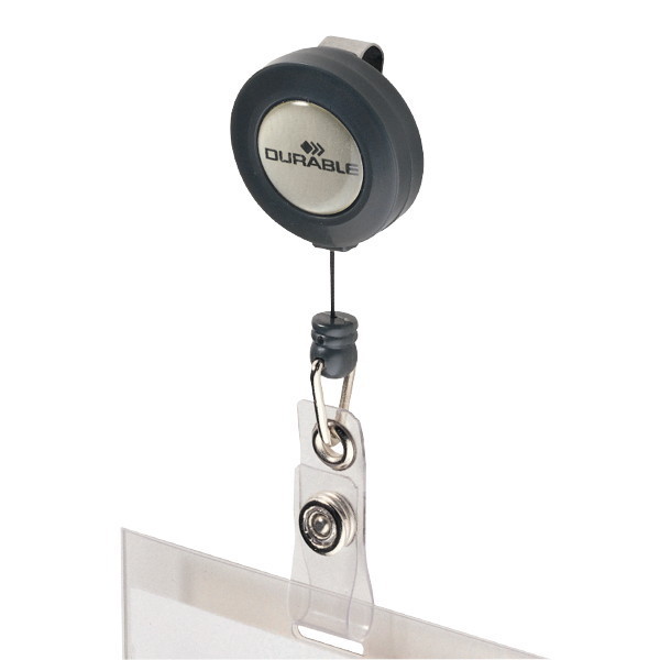 Durable Badge Reel with Clip And Retractable Cord - Charcoal - Pack of 10